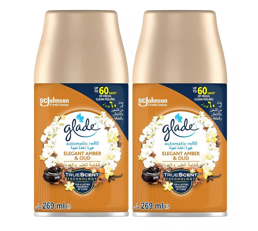 عبوة إعادة تعبئة بخاخ أوتوماتيكية من جليد برائحة العنبر والعود الفاخرة، 2 × 269 مل